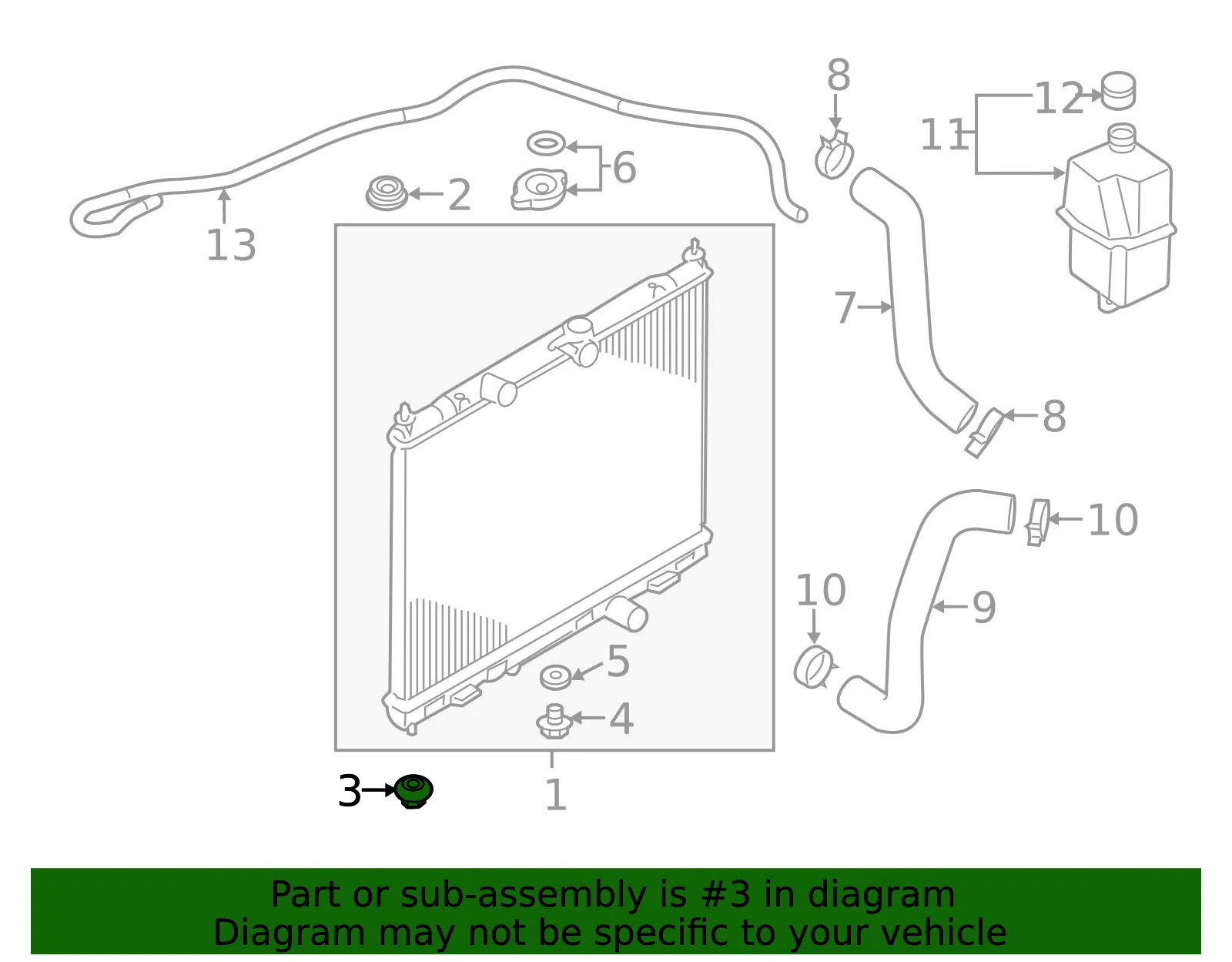 Lower Radiator Mounting Rubber - Nissan (21507-AX000) - view 2