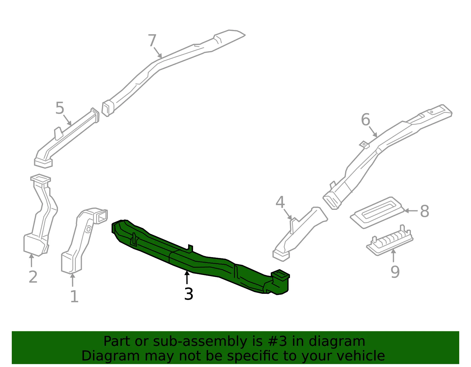 Auxiliary Air Conditioning Air Outlet Center Duct - GM (23366315) - view 3