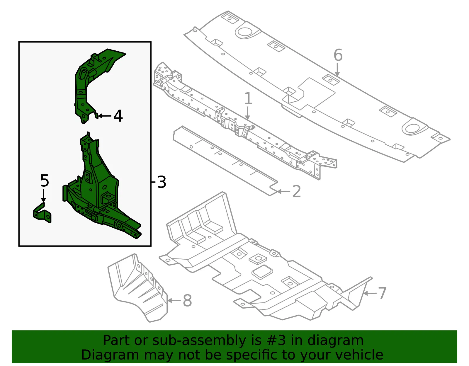 Radiator Core Support, Left Side - Nissan (62521-7KA0A) - view 2