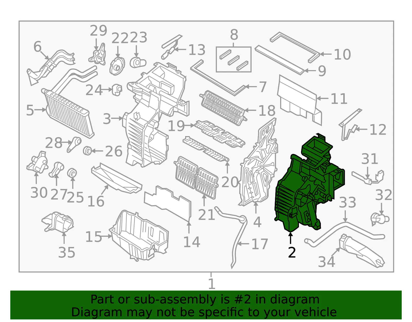 AC & Heater Case - Passenger Side (RH) - Kia (97135-A9350) - view 2