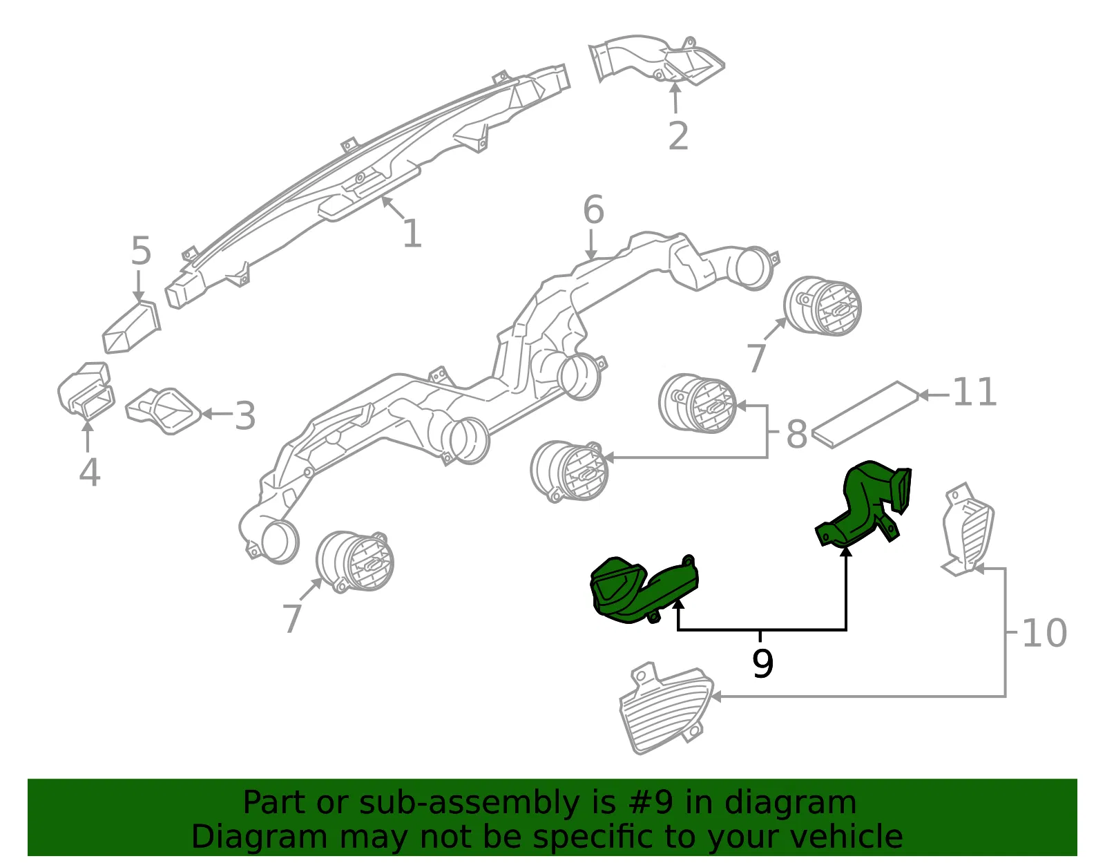 Vent Duct - Passenger Side (RH) - Mazda (NE51-64-791) - view 2